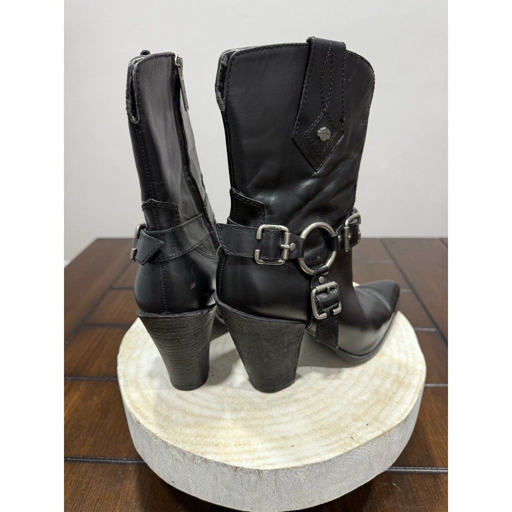 Harley Davidson Womens Black Leather Biker Motorcycle Harness Boots 84217 US 7.5 - Picture 3 of 6